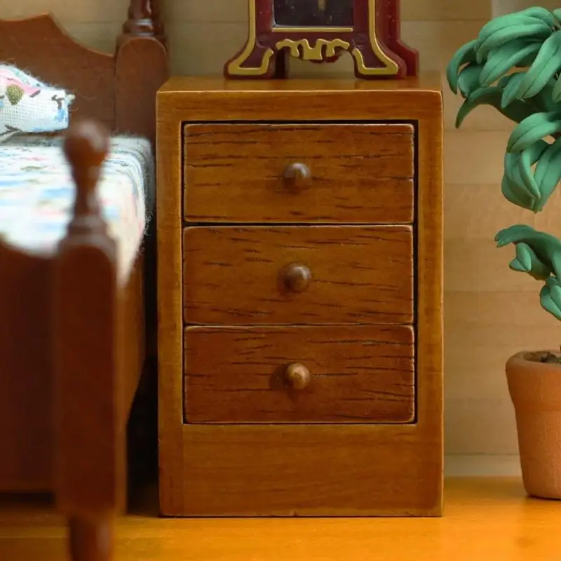 D7YD Compact Dollhouses Unidad almacenamiento noche 3 Estantes artesanía madera marrón - imagen 2