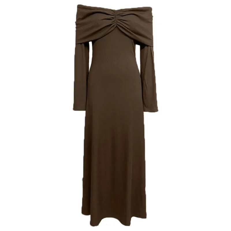 Vestido premamá para fotos de embarazo – Manga larga marrón - imagen 4