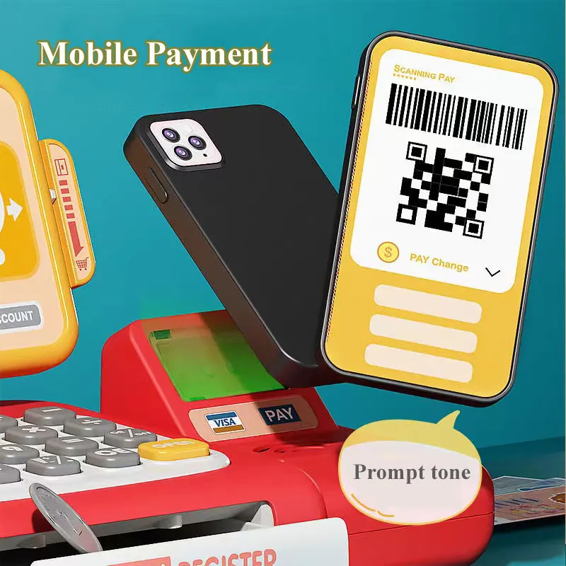 Caja registradora de supermercado, juguetes para compras, reconocimiento inteligente, juego de simulación con escáner, micrófono, juguete de tarjeta de crédito - imagen 5