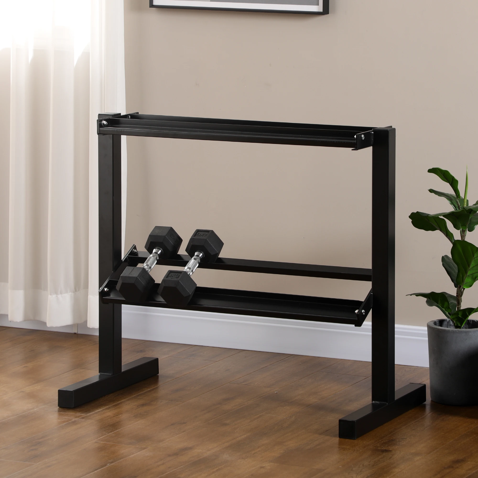 SPORTNOW Estante para Mancuernas de 2 Niveles Soporte de Almacenamiento para Mancuernas de Acero para Gimnasio en Casa Carga 270 kg 92,5x50,5x80,5 cm Negro - imagen 2