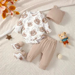 Conjunto de otoño para bebé recién nacido – Mono, gorro y calcetines