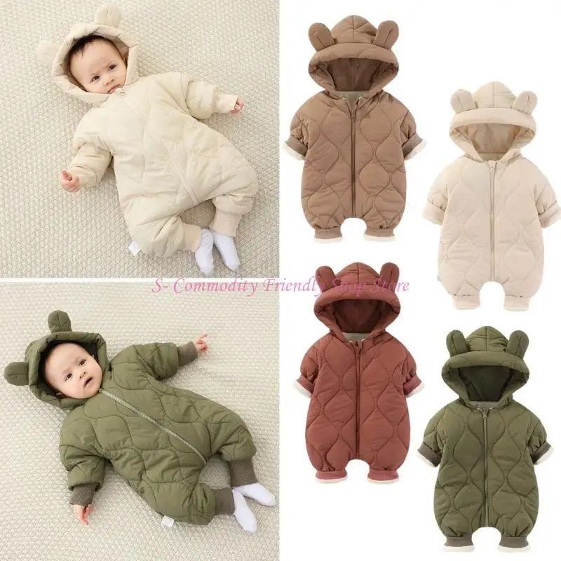 85AE Trajes cálidos Mono con capucha para bebé, mono manga larga para niño y niña, ropa, mameluco, traje nieve, abrigo - imagen 2