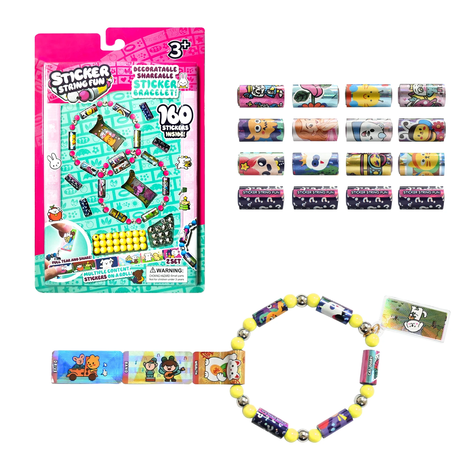 Rollo de pegatinas para niños y niñas, pulsera DIY, pegatinas en rollo de cuentas, joyería, juguetes para niños, pegatinas divertidas de papelería