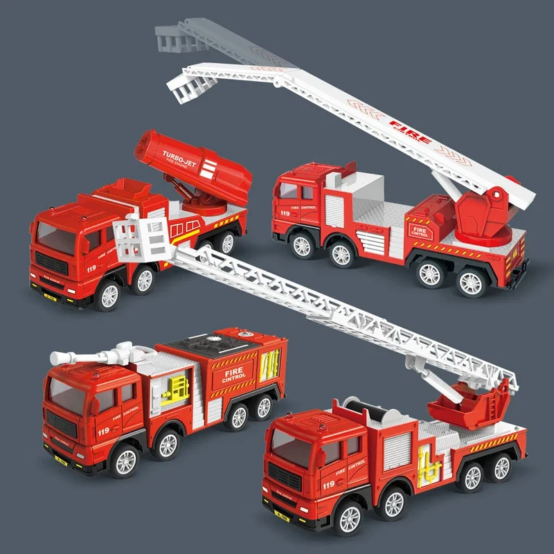 Camión de bomberos Diecast simulación tirar hacia atrás escalera juguete de lucha contra incendios coche de rescate juguete de rescate de incendios inercial camión de bombero para niños - imagen 2