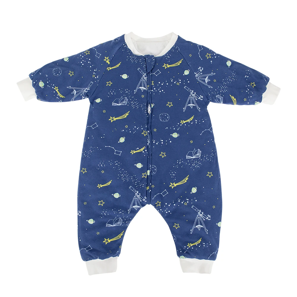 Saco de dormir para bebé, estampado espacial azul marino para niños, algodón suave, sacos de dormir cálidos para otoño e invierno, ropa de dormir para niños con pierna abierta - imagen 3