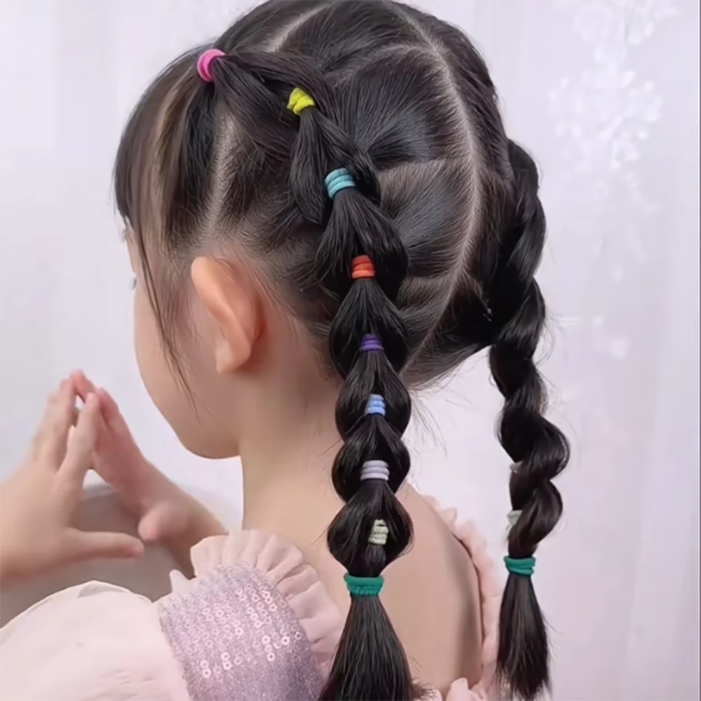 300 Uds. Conjunto de lazos elásticos para el cabello de nailon Color macarrón para niñas, coleteros trenzados, accesorios para el cabello para niños - imagen 3