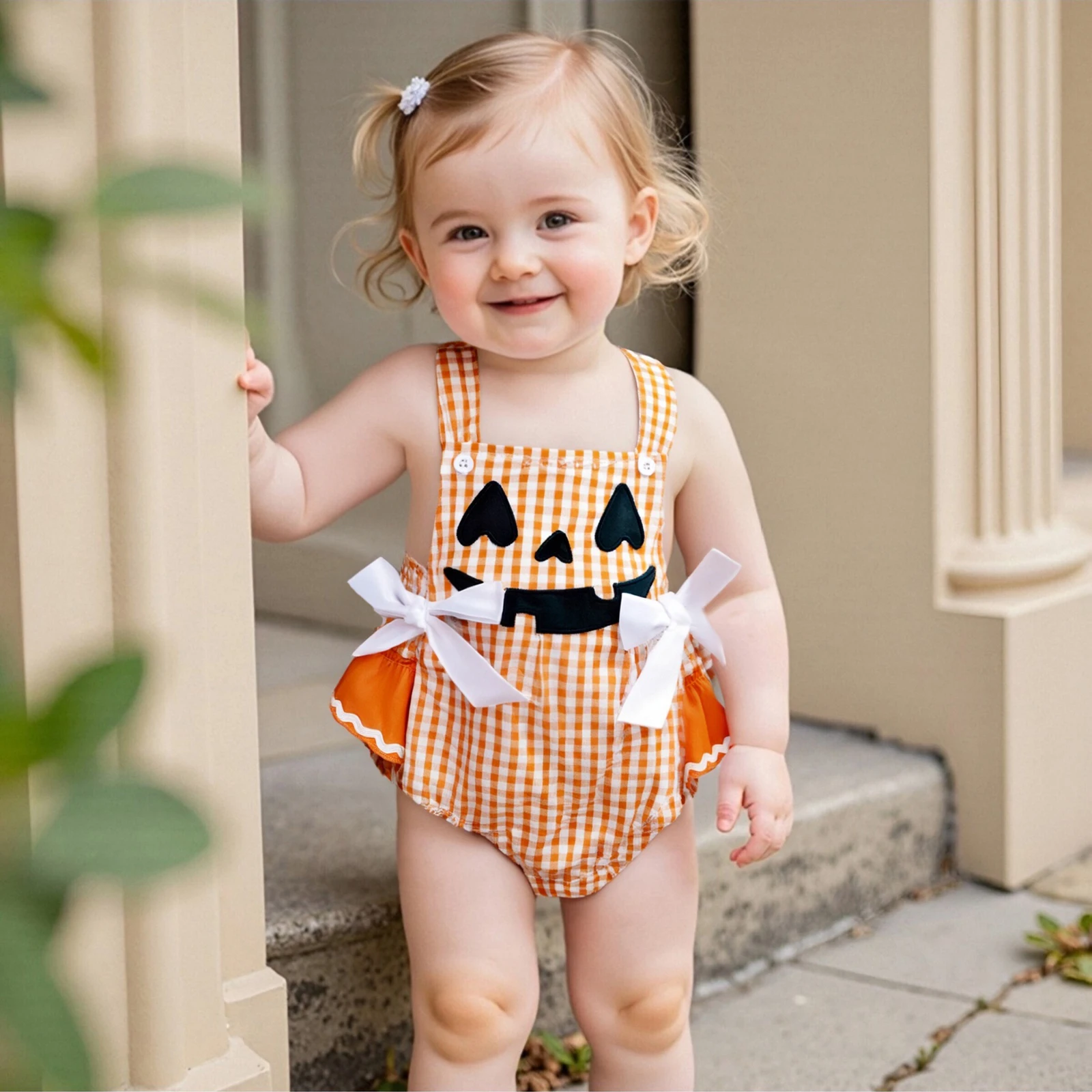 Tregren Pelele de Halloween sin mangas para niña con calabaza - imagen 2