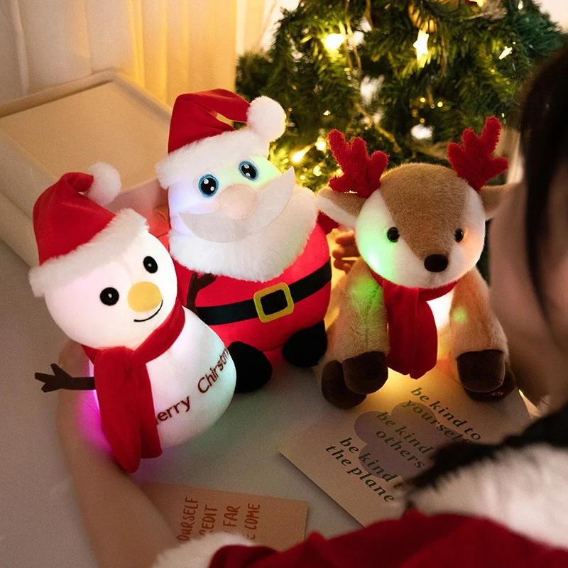 Muñeco de peluche luminoso de Papá Noel, muñeco de nieve de alce, juguetes de peluche, música de Navidad, encantador, regalo de Feliz Año Nuevo, 1 unidad - imagen 3