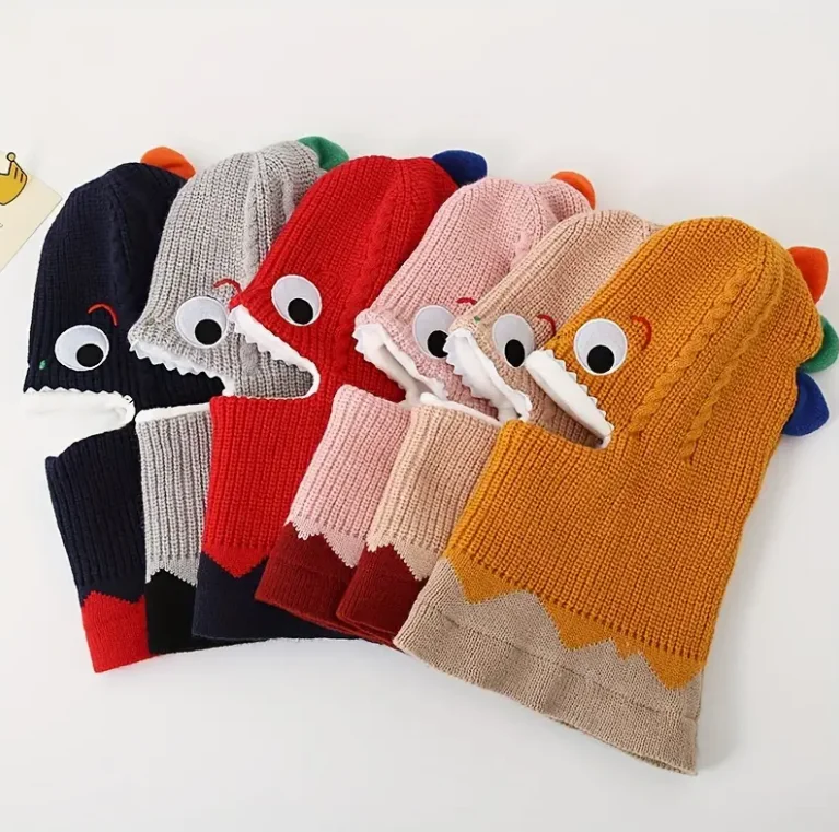 Gorro de invierno de dinosaurio de punto con forro polar para niños, gorro cálido elástico para niños y niñas de 1 a 6 años, ligero y suave calidez para Acción de Gracias - imagen 2