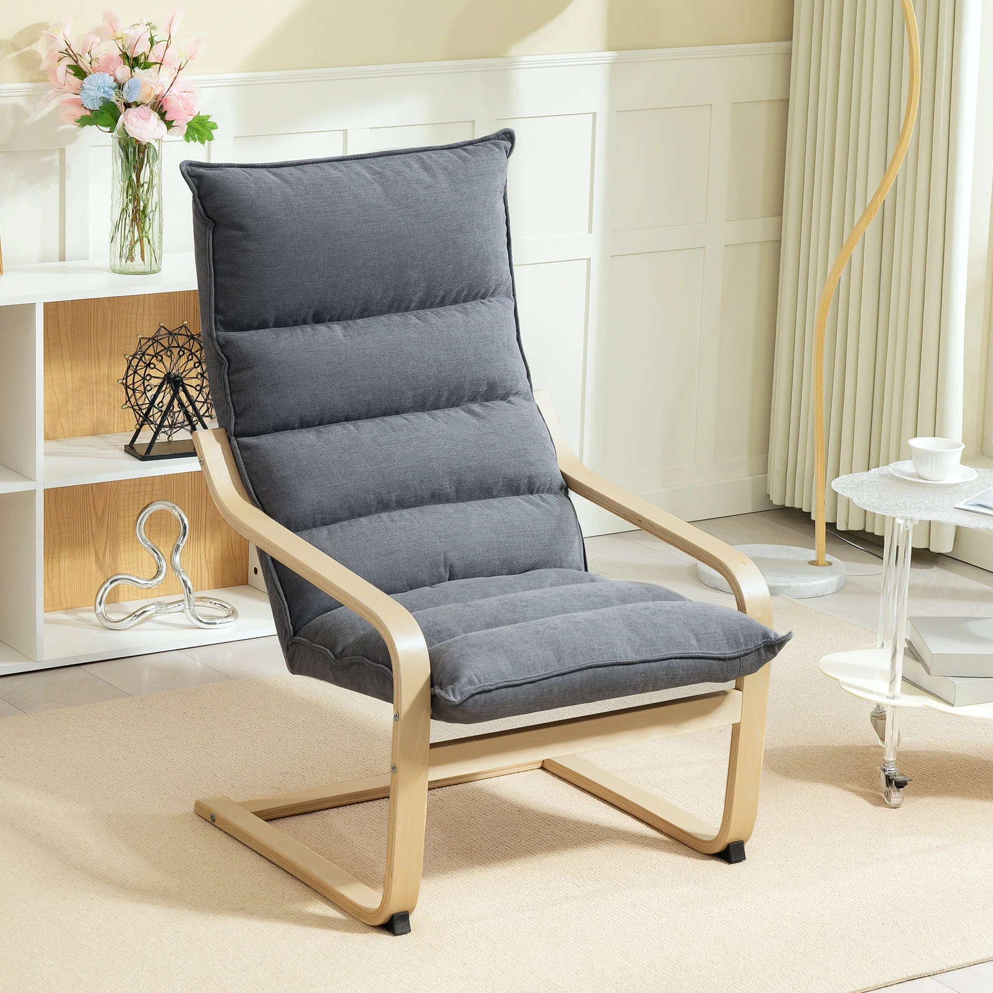 HOMCOM Sillón de Salón Moderno Butaca de Salón con Respaldo Alto Reposabrazos y Patas de Madera Tapizado en Terciopelo Butaca para Dormitorio Sala de Estar Gris - imagen 2