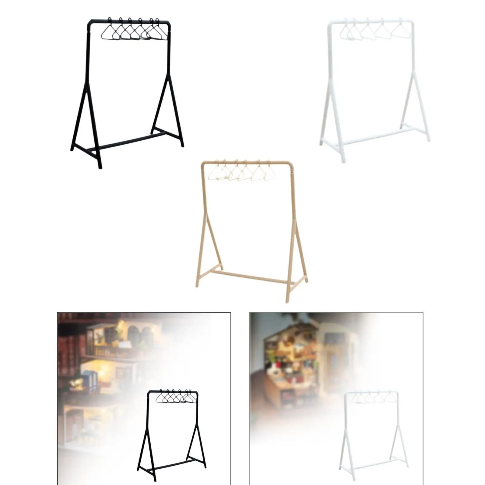 1/12 Dollhouse Garment Rack with Hangers Miniature Furniture for Household
