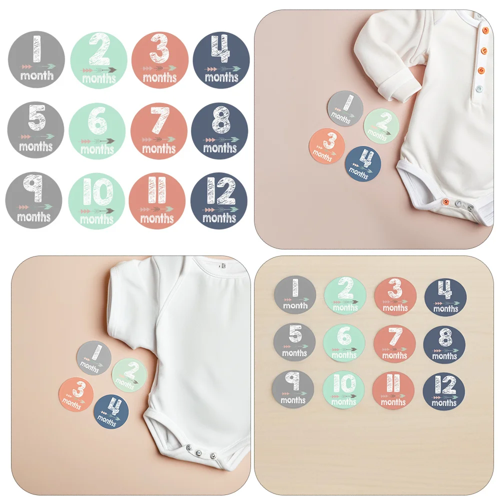 12 Uds. De pegatinas mensuales para bebés, pegatinas adhesivas a presión para hitos de recién nacidos, álbum de fotos para bebés, seguimiento del crecimiento, memoria infantil - imagen 2