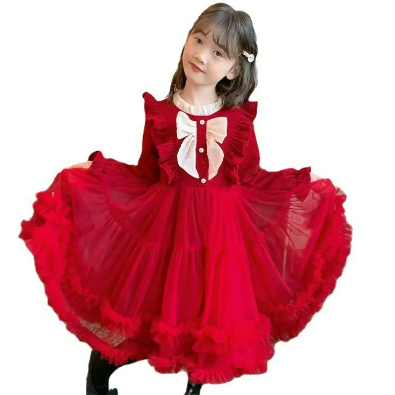 Vestido de princesa de tul hinchado para niña de otoño e invierno, vestido grueso de moda, vestido de fiesta y cumpleaños para niños, cálido - imagen 5