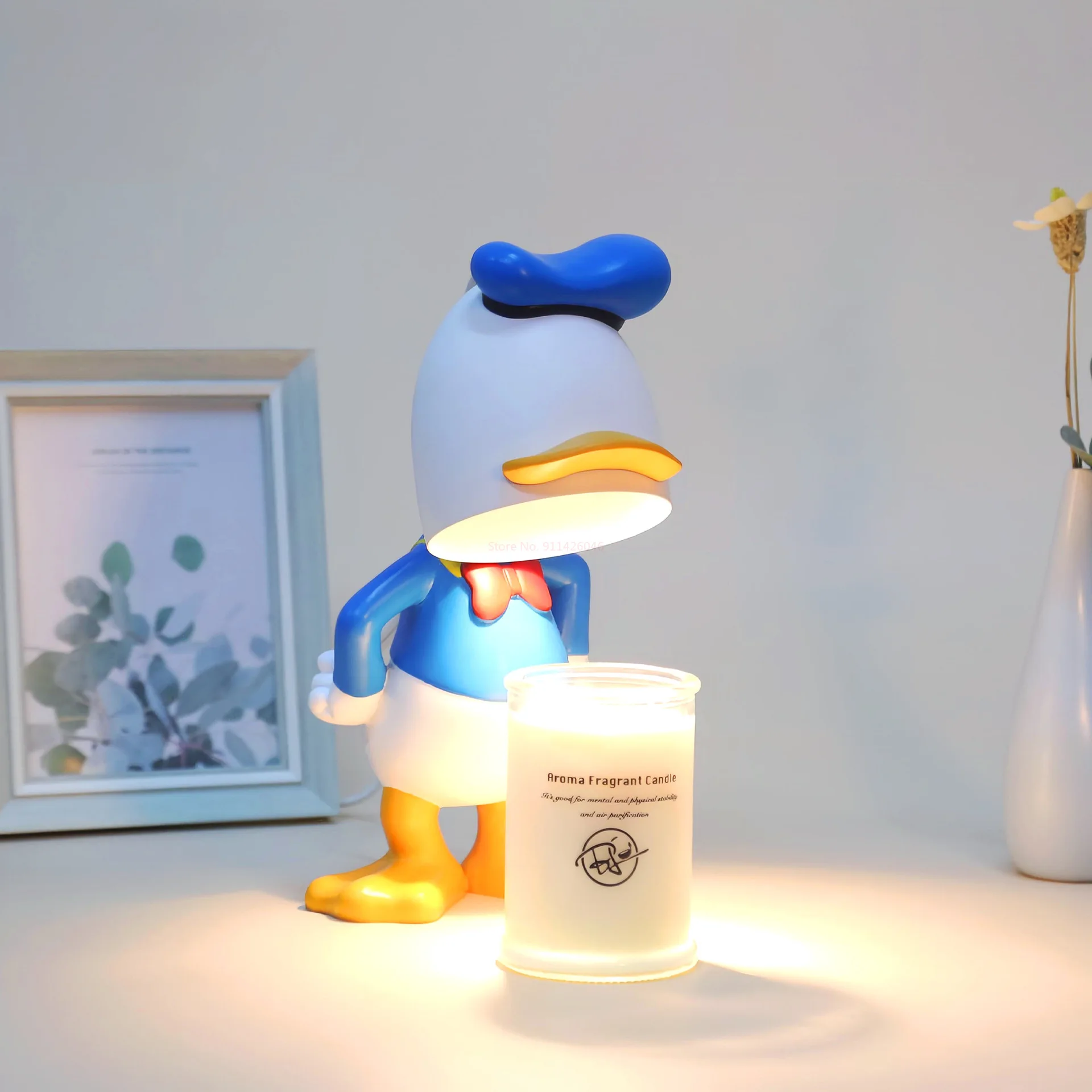 Disney-Lámpara de Ambiente de pato Donald para habitación, mesita de noche romántica, vela eléctrica, lámpara de mesa de fusión, vela de calefacción, luz más cálida - imagen 5