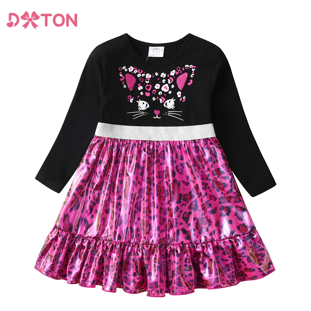 Vestido infantil DXTON manga larga estampado leopardo con gato - imagen 2
