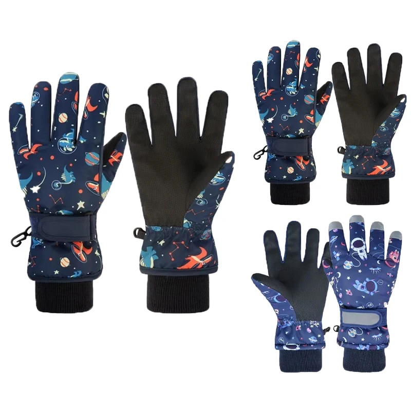 Guantes de esquí para niños, guantes cálidos de Snowboard gruesos impermeables de alta calidad para invierno, guantes de esquí térmicos cálidos con revestimiento antideslizante de dibujos animados