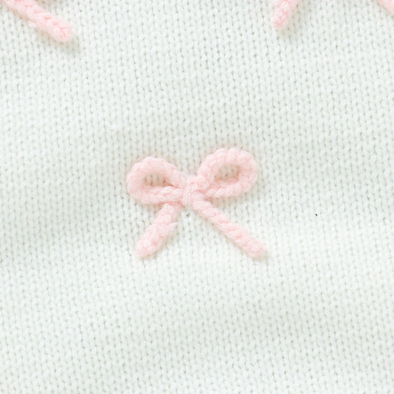 Lindo bebé niñas Correa Bodyusits ropa 0-18m Rosa Bowknot tejido recién nacido Infantil sin mangas Onesie una pieza trajes para niños pequeños - imagen 4