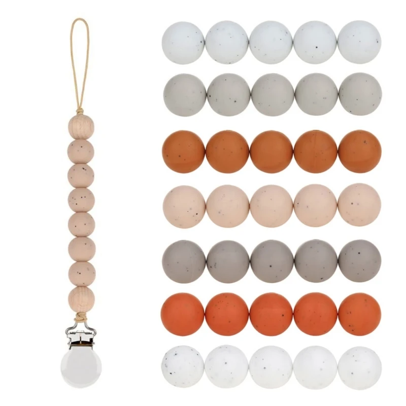 20 piezas cuentas redondas de silicona de 15mm para bebé, cuentas para mordedor de silicona para fabricación de joyería, collar DIY, cadena de chupete