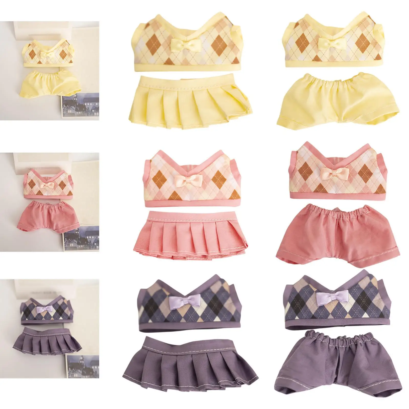 2Pcs Doll Clothes Suit Doll Clothing Mini Kids Pretend Play Soft Photo Props Girls Gift Doll Outifits Adorable for 17 cm Doll