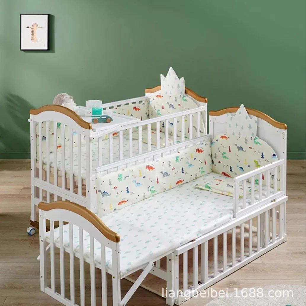 Cuna de madera maciza sin pintar, cuna bb para bebé, cama de empalme móvil multifuncional para niños y recién nacidos - imagen 4