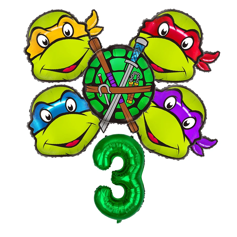 Conjunto de globos de tortugas Ninja para niños y niñas, decoración de globos con números para fiesta de cumpleaños, adornos para Baby Shower, regalos de dibujos animados de Anime para niños - imagen 4