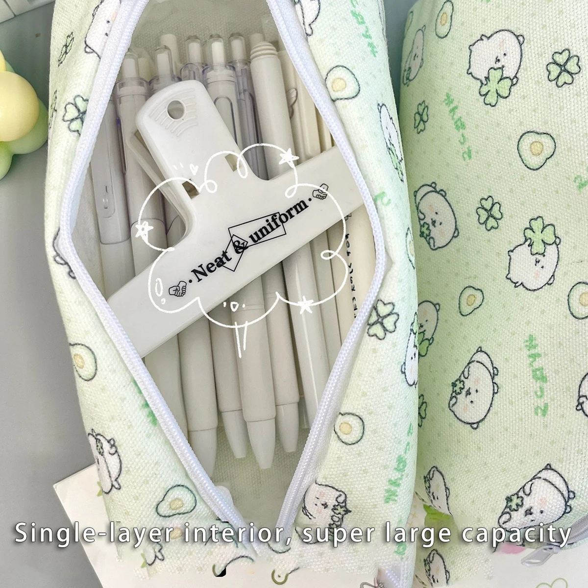 Estuche para lápices de oso autoblocante de dibujos animados, bolsa de lona de gran capacidad para estudiantes de escuela, organizador de papelería coreano, bolsa de almacenamiento - imagen 5