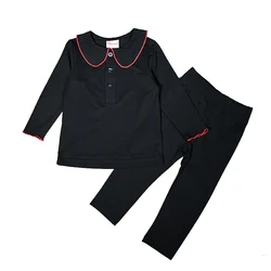 Conjunto negro manga larga niña top y pantalón cuello peter pan