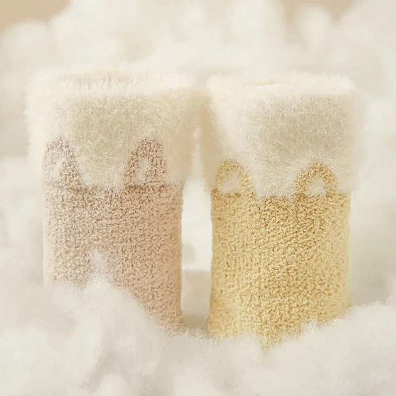 Medias de invierno para niños de 0 a 3T, calcetines cálidos acolchados de lana para niñas, franjas de diferente Color de dibujos animados, calcetines gruesos hasta la rodilla para niños - imagen 2