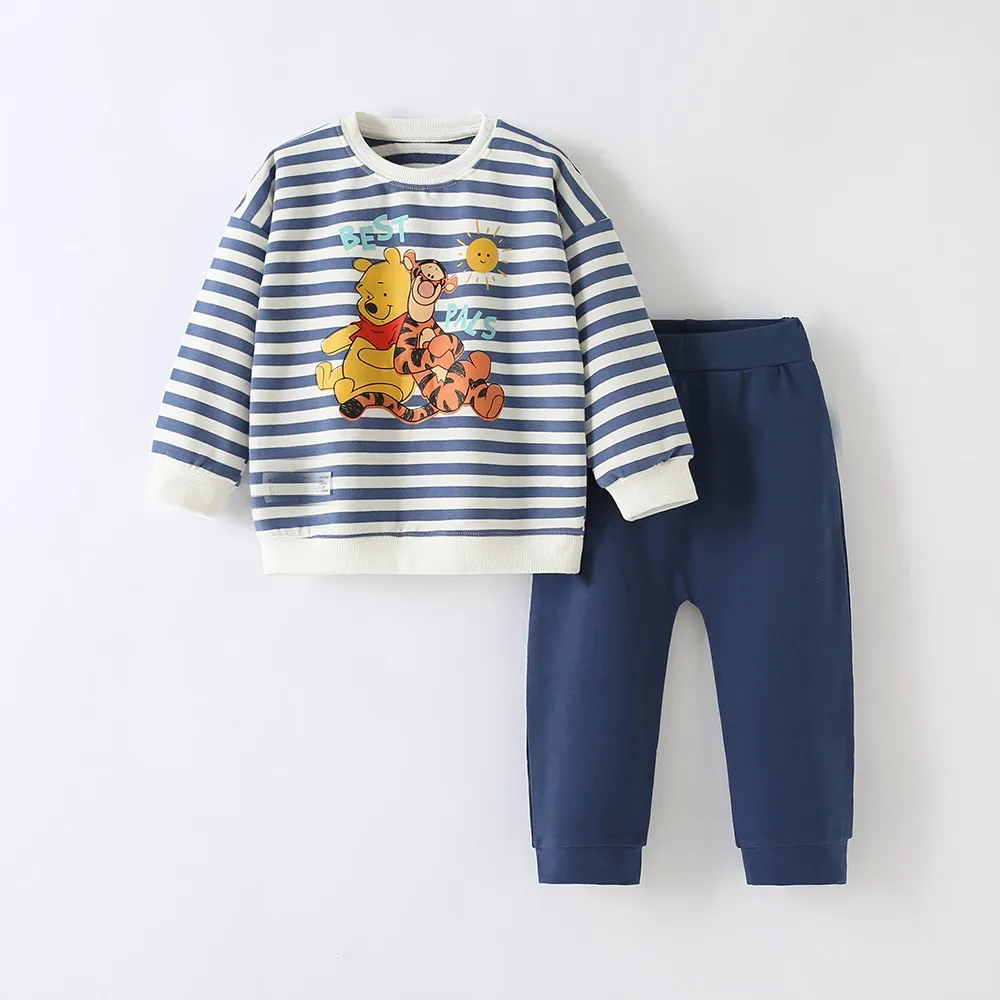 Sudadera de Winnie Pooh a rayas para bebé, ropa de otoño, Tops de manga larga + Pantalones de chándal, chándal informal para niño - imagen 2