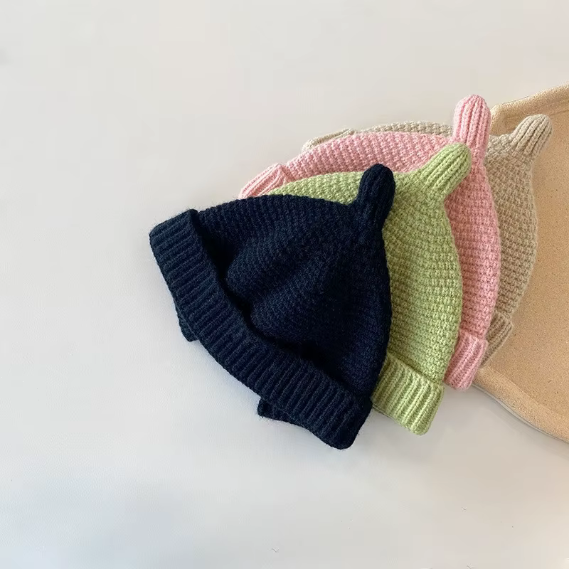Gorro tejido de algodón para bebé – Color sólido, suave y cálido para invierno