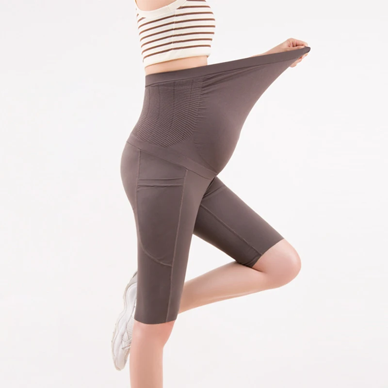 Leggings de maternidad, pantalones de cinco puntos, pantalones cortos de Yoga adelgazantes de cintura alta para mujer embarazada con bolsillos de talla, entrenamiento para ciclistas - imagen 4