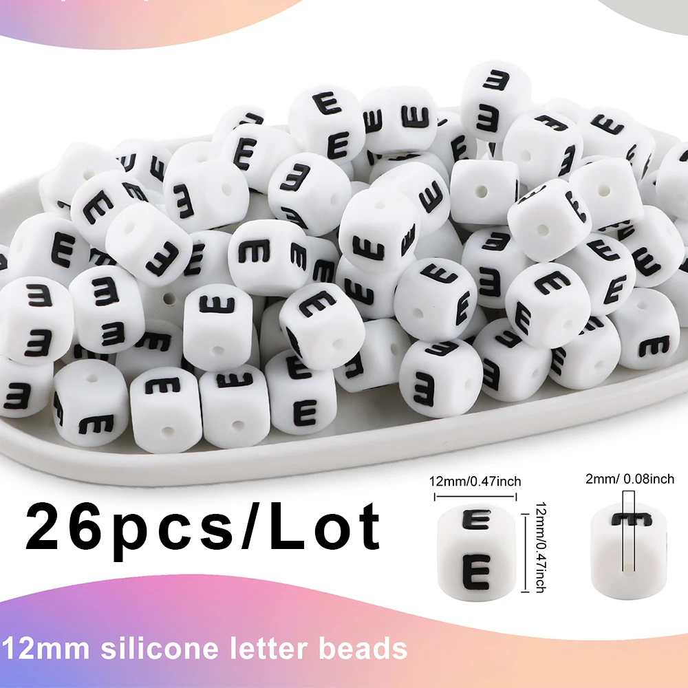 26 unids/lote de cuentas cuadradas blancas de 12mm con letras de silicona para joyería DIY, collares, pulseras, pendientes, cordón de cortina, llavero, accesorios - imagen 2