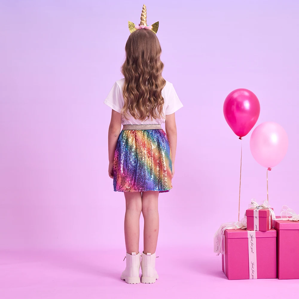 Dxton Tutú de ballet para niñas brillante con lentejuelas arcoíris - imagen 3