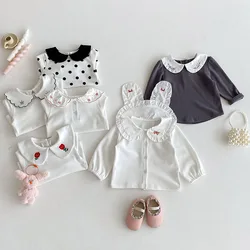 Haut brodé à fleurs pour bébé de 0 à 3 ans, col Peter Pan, chemise à manches longues, vêtements superposés brodés, automne