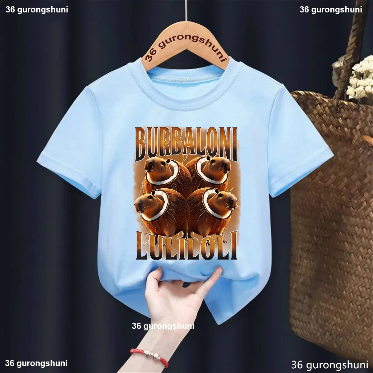 Burbaloni Luliloli Capybara coco Camiseta estampada niños/niñas Kawaii ropa para niños moda de verano Camiseta de manga corta al por mayor - imagen 2