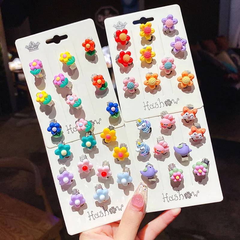 10 unids/set de pendientes bonitos para niñas, sin agujero para la oreja, Clip para la oreja de flor, pendientes para niños, joyería para niños, accesorios de cumpleaños de princesa para niños - imagen 5