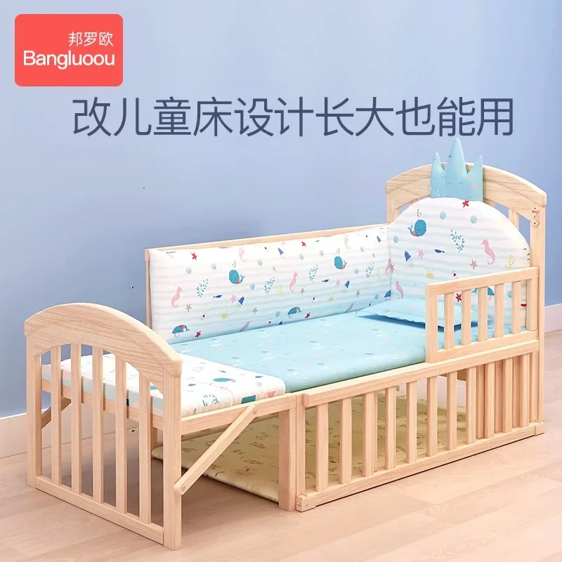 Cuna de troncos sólidos sin laca, cama bb para recién nacido, cama móvil multifuncional para niños, cama queen empalmada - imagen 4