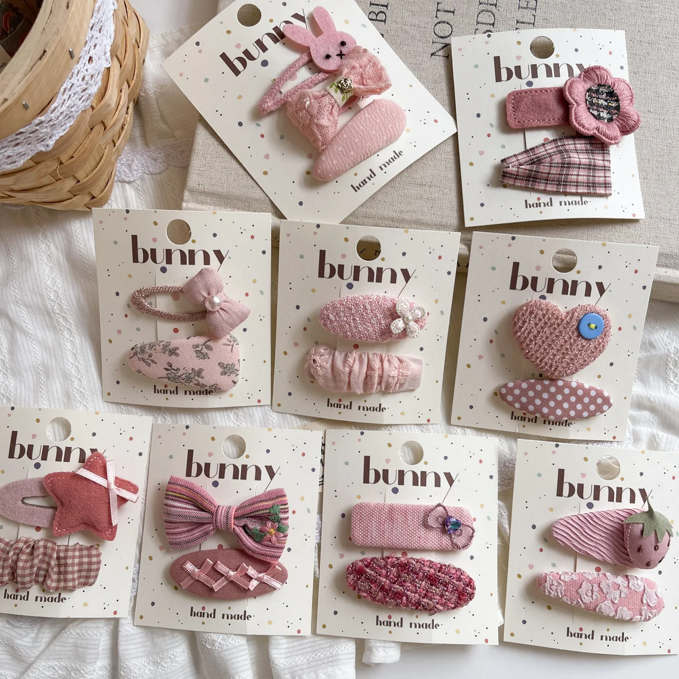 Clip de pelo geométrico rosa coreano para niñas, Clip BB de cabeza de princesa dulce de tela, Clip de peinado lateral para el cabello Floral de cinco estrellas para niños - imagen 3