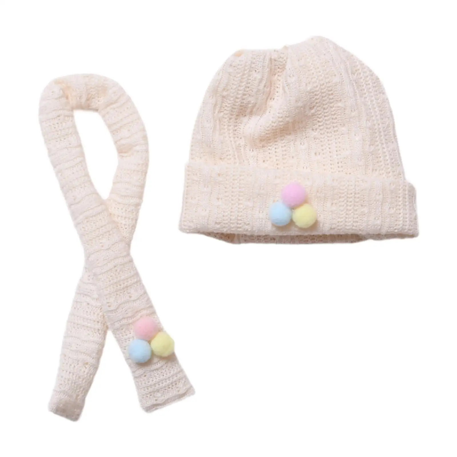 Cute Figure Knit Hat with Scarf Doll Cuffed Cap Cute Photo Props, Dress up DIY Stuffed Doll Hat Doll Headgear for 5.91''