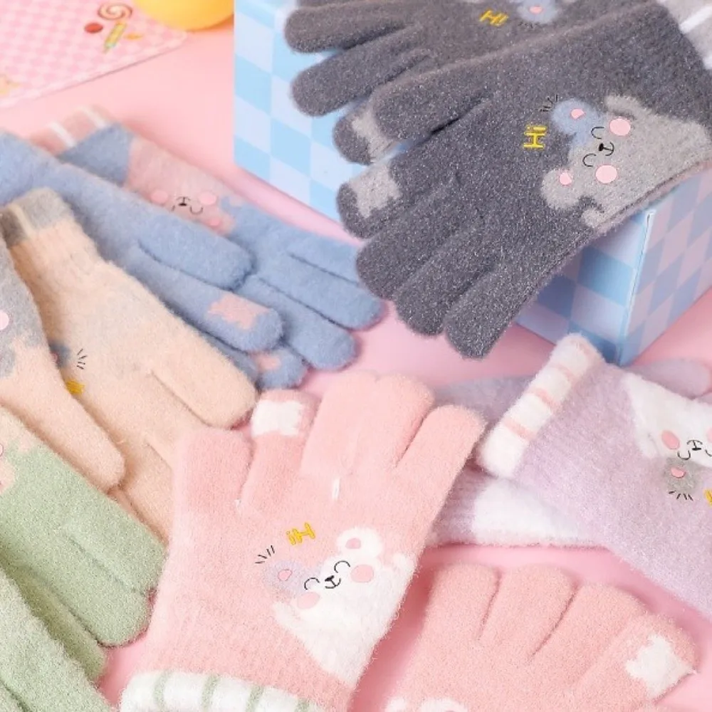 Guantes de invierno cálidos y bonitos de 5 a 12 años, guantes de Color caramelo a prueba de frío, guantes de punto suaves y gruesos para niños pequeños - imagen 5