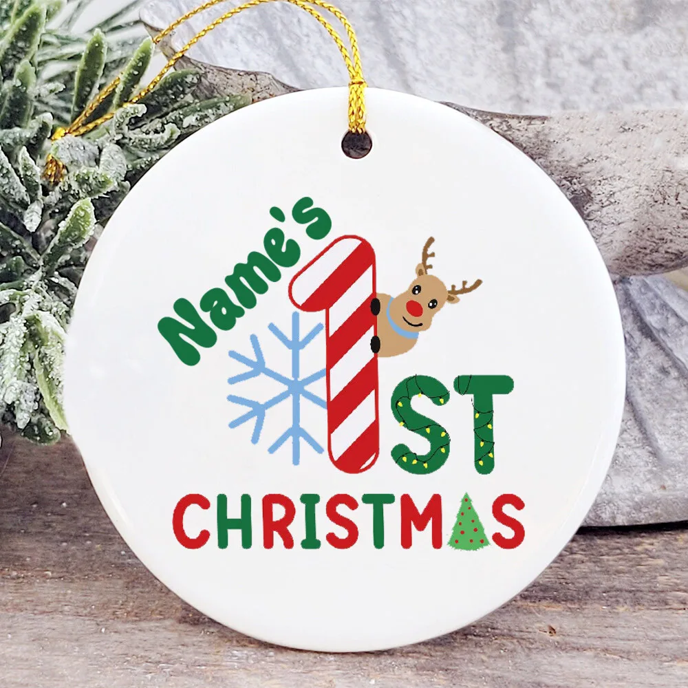 Adorno de Navidad personalizado para bebé, accesorio de foto de primera Navidad, regalo de recuerdo, adorno de cerámica infantil - imagen 4