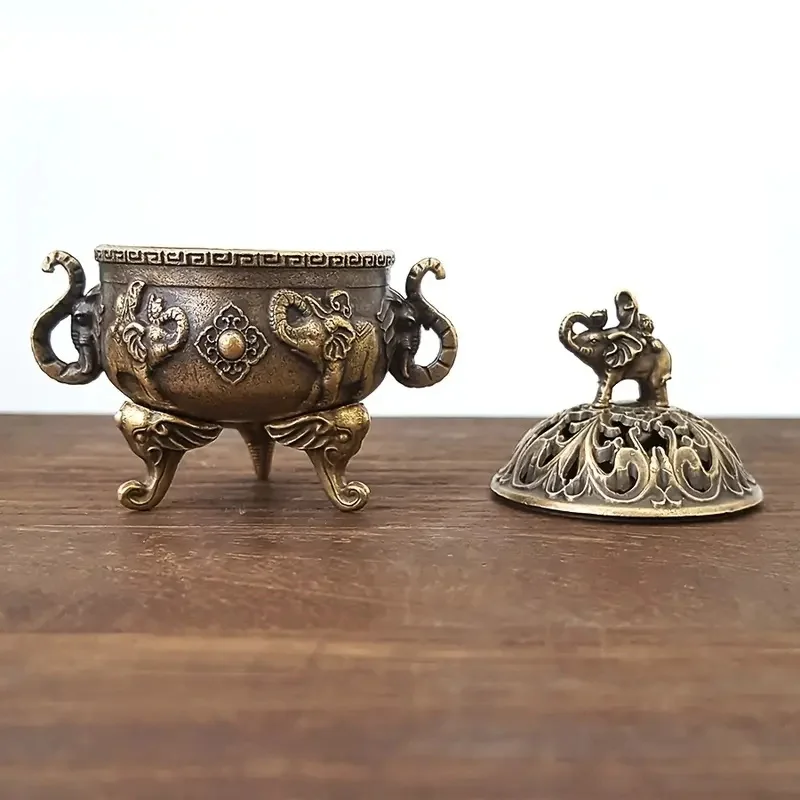 Mini quemador de incienso de tres patas de elefante, Metal de sándalo, decoración para el hogar y la Oficina, soporte de incienso terapéutico para relajación - imagen 3