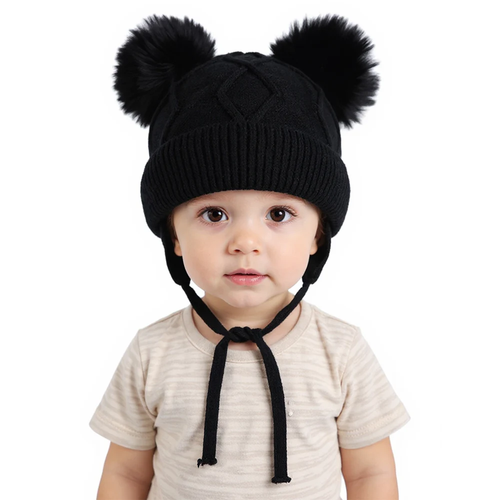 Gorro de invierno con orejeras para niños – Tejido suave pompón - imagen 3