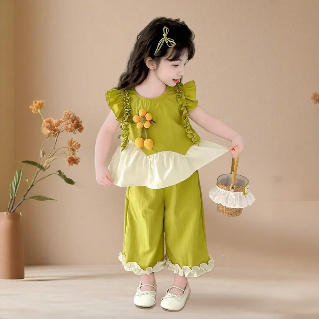 Conjunto de verano para niña – Top floral sin mangas y cuello redondo - imagen 4