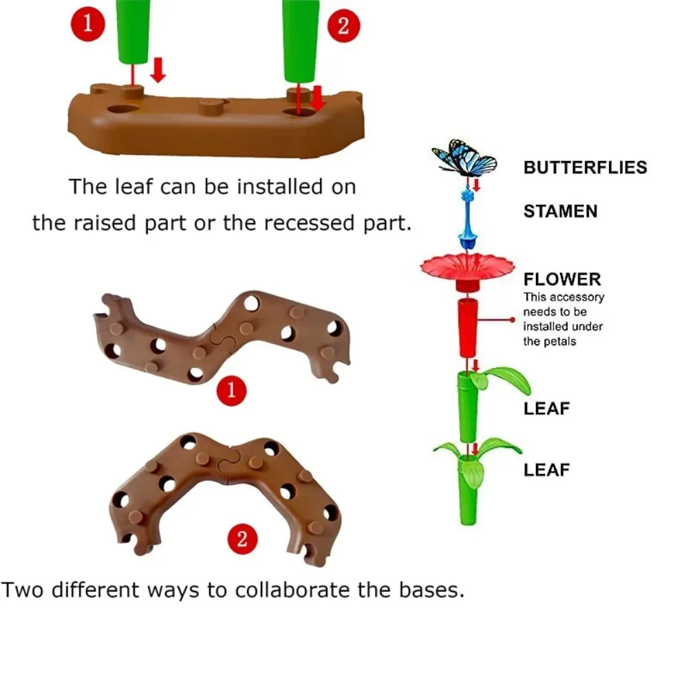 DIY 꽃 정원 빌딩 장난감 조립 블록 Playset 어린이 퍼즐 유치원 교육 수공예품 꽃꽂이 세트 선물 - imagen 3