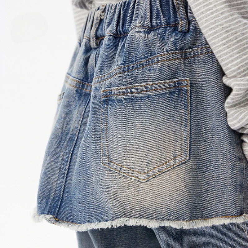 ¡2025 nuevos pantalones vaqueros coreanos falsos de dos piezas de otoño para niñas: pantalones casuales elegantes, suaves, duraderos y de moda para niñas grandes y pequeñas! - imagen 3