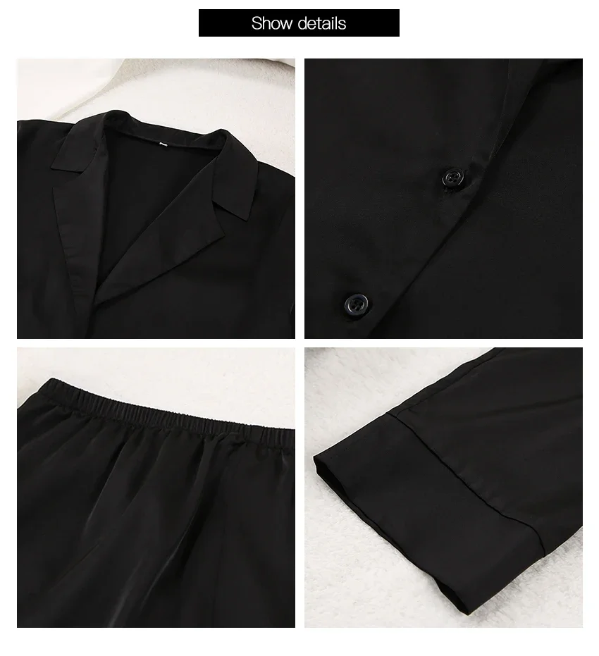 Nuevos pijamas de seda para mujer, seda de hielo de imitación, negro, cómodo, ligero, Color de lujo, pantalones de manga larga, conjunto de ropa de dormir - imagen 2