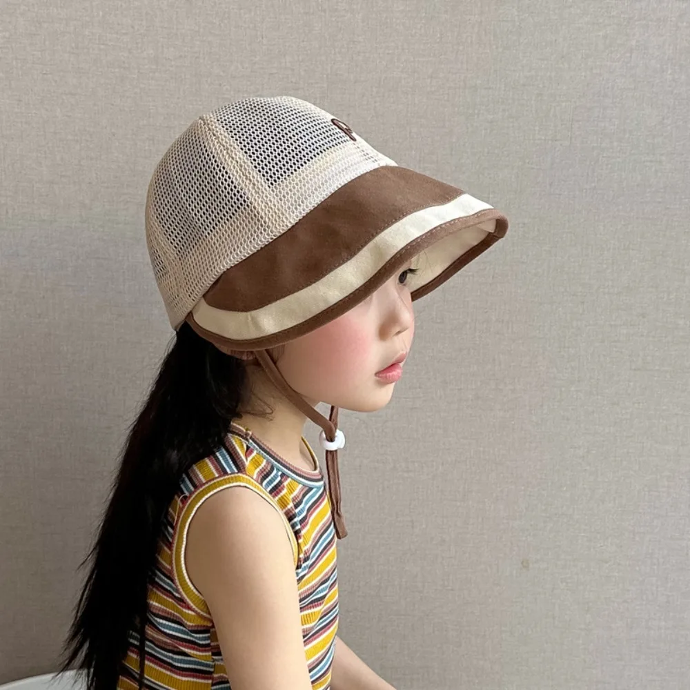 Nuevo Sombrero de pescador de malla para bebé, sombreros de verano transpirables con letras para niños, sombreros de sol con visera grande - imagen 3