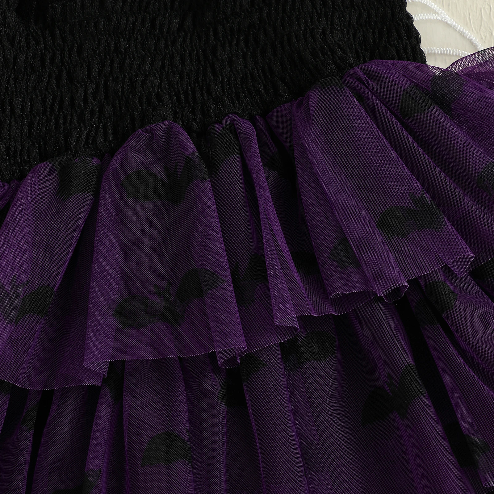 VISgogo Vestido de Halloween para niña de 1 a 4 años, vestido de tul en capas con alas de mariposa y cuello cuadrado ahumado de murciélago/fantasmo sin mangas - imagen 5
