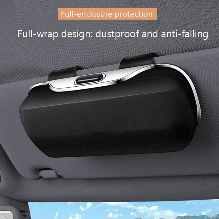 Caja de gafas para coche con interruptor de presión, parasol, soporte para gafas, tela suave interna, resistente a los arañazos, estuche de almacenamiento para gafas a prueba de golpes - imagen 3